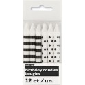 12 BLACK STRP/DOT BDAY CANDL