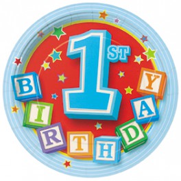 12 1ST BDAY BLKS BLU 7" PLATES