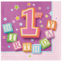 24 1ST BDAY BLKS PNK BEV NPKNS