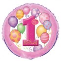 18"BLK 1ST BDAY BLN PNK FL BLN