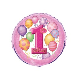18"BLK 1ST BDAY BLN PNK FL BLN