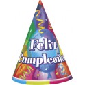 8 FELIZ CUMPLEANOS PARTY HATS