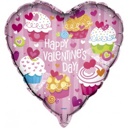 18"BLK CUPCAKE VALENT HRT FOIL