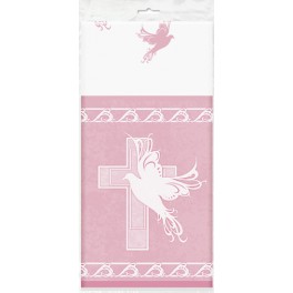 DOVE CROSS PINK TABLECOVR PLAS