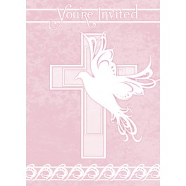 8 DOVE CROSS PINK INVITES