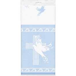 DOVE CROSS BLUE TABLECOVR PLAS