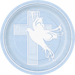 8 DOVE CROSS BLUE 7" PLATES