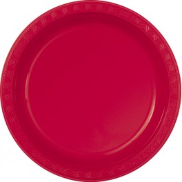 8 9" PLASTIC PLATES-RUBY RED