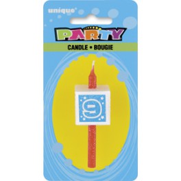 NUMERAL 9 GLITTER BLOCK CANDLE
