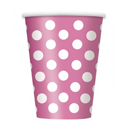 6 HOT PINK DOTS 12OZ CUPS