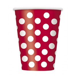 6 RUBY RED DOTS 12OZ CUPS