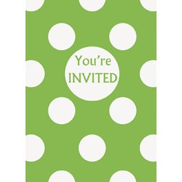 8 LIME GREEN DOTS INVITES