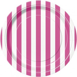 8 HOT PINK STRIPE 7" PLATES