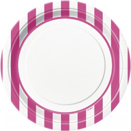 8 HOT PINK STRIPE 9" PLATES
