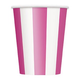 6 HOT PINK STRIPE 12OZ CUPS