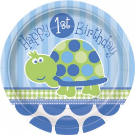 Turtle First Birthday dessert plate