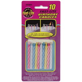 10 FAST LITE BDAY CANDLES ASST