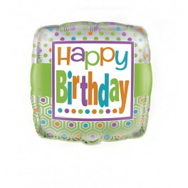 18"PKG CIT DOT BDAY SQ FL BLN