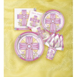 8 SACRED CROSS PINK 9" PLATE