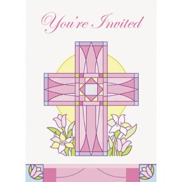 8 SACRED CROSS PINK INVITES