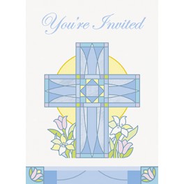 8 SACRED CROSS BLUE INVITES
