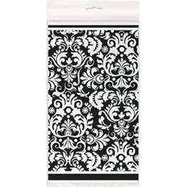 BLACK DAMASK PLSTC TABLECOVER