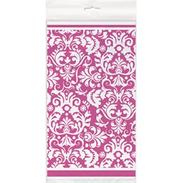 PINK DAMASK PLSTC TABLECOVER