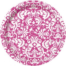 8 PINK DAMASK 7" PLATES