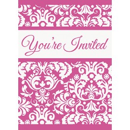 8 PINK DAMASK INVITATIONS