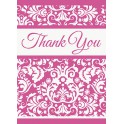 8 PINK DAMASK THANK YOU NOTES