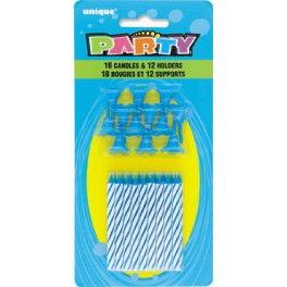 18 BDAY CNDLS & 12 HLDRS BLUE