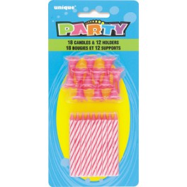 18 BDAY CANDLS & 12 HLDRS PINK