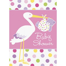 8 BABY GIRL STORK INVITES