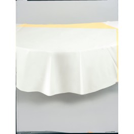 WHITE ROUND TABLCOVR 84 IN DIA