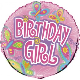 18"BLK BDAY GIRL BUTTRFLS FOIL