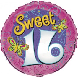 18"PKG SWEET 16 BUTTERFLS FOIL