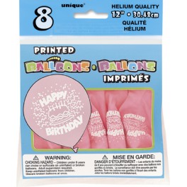 8 12'' BDAY CAKE BLLNS PINK