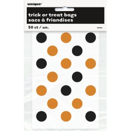 50 ORG/BLK DOTS TREAT BAG 4X6"