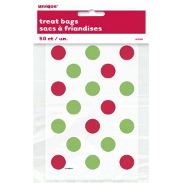 50 RED/GRN DOTS TREAT BAG 4X6"