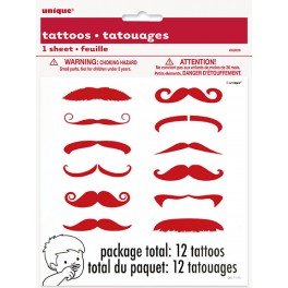 12 RED MUSTACHE FINGER TATTOOS