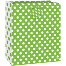 LIME GRN DOTS GIFTBAG-MED