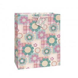 PLAID GLTR FLWRS GIFTBAG-LG
