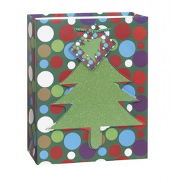 XMAS TREE DOTS CUT GIFTBAG-MED