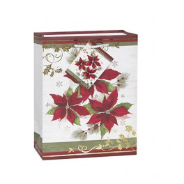 POINSETTIA FOIL GIFTBAG-MED