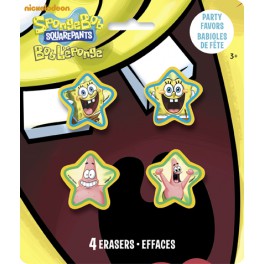 4 SPONGEBOB SHAPED ERASERS