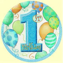 First Birthday Balloons dessert plate