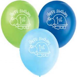 8 12" FIRST BDAY TURTLE BLN 1S