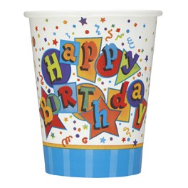 8 FESTIVE BDAY 9 OZ CUPS